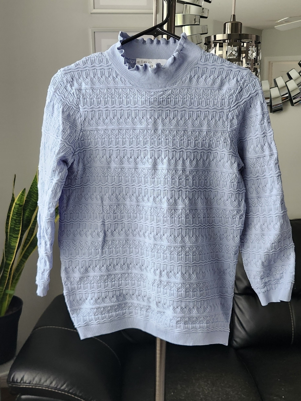 Cleo Light Blue Textured Mock Neck Sweater